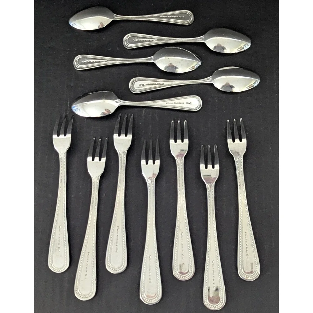 Winco Stainless Pearl Beaded Flatware 18/0 Cocktail/Dessert Forks and Spoons